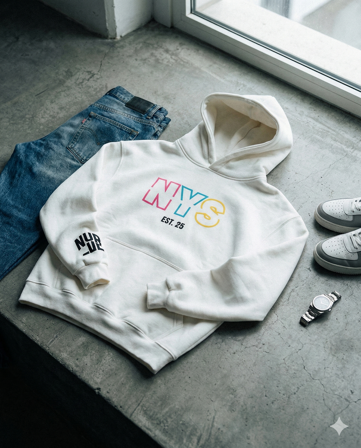NYS White Oversized Hoodie | Unisex