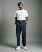 Navy Layered Pinstripe Pants