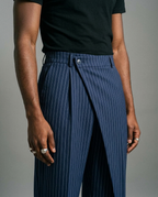 Navy Layered Pinstripe Pants