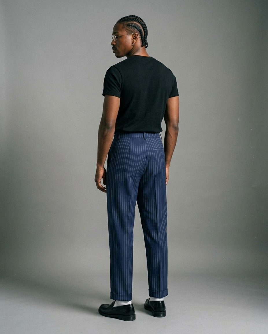 Navy Layered Pinstripe Pants
