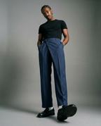 Navy Layered Pinstripe Pants
