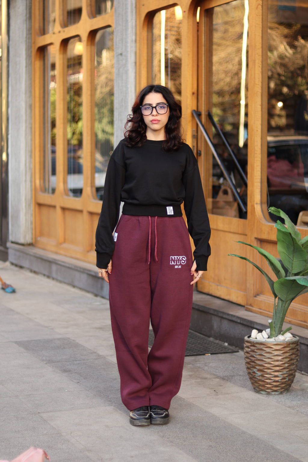 Wide Leg Sweat Pants | Burgundy | Unisex
