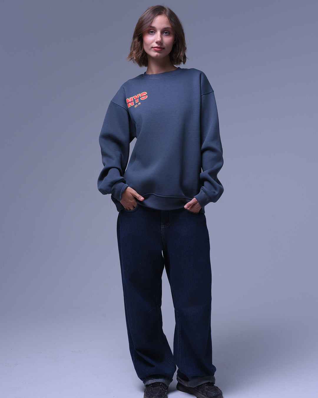 Basic Pale Grey NYS Oversized Crewneck | Unisex
