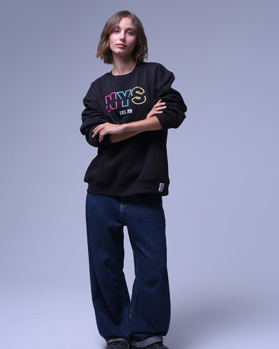 NYS Black Oversized Crewneck | Unisex